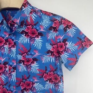 Retro Rifle Hibiscus Hawaiian Shirt Short Sleeved Medium Stretch Guns Ammo Theme